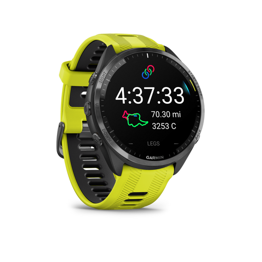 Forerunner® 965 noire avec lunette en titane et bracelet en silicone jaune vif/noir