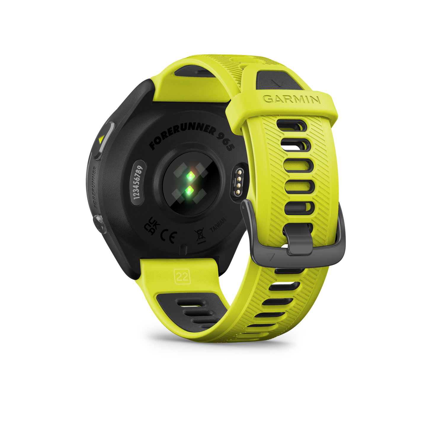 Forerunner® 965 noire avec lunette en titane et bracelet en silicone jaune vif/noir