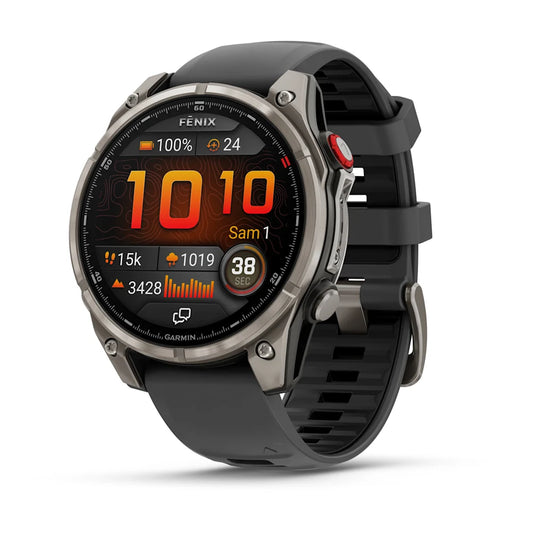 Montre GPS Garmin fēnix® 8 Pro – 47 mm, AMOLED Sapphire, Titanium avec bracelet en silicone graphite/noir