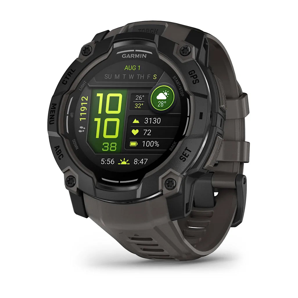 Montre GPS Garmin Instinct 3 AMOLED - 50 mm Noir avec Bracelet en Silicone Gris Charcoal