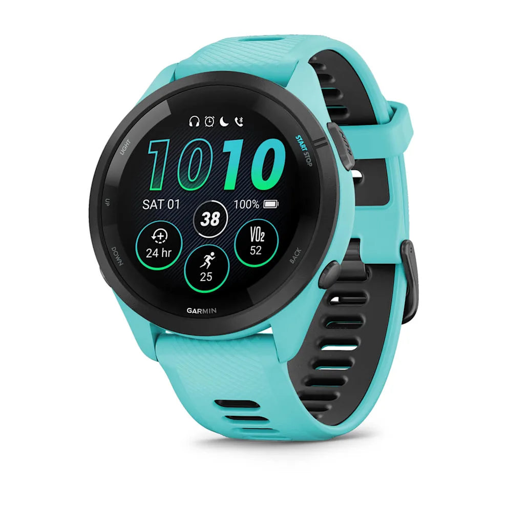 Forerunner 265 turquoise avec bracelet en silicone turquoise/noir