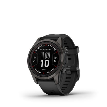 fēnix®  7S Pro Sapphire Solar Edition Titane avec revêtement Carbon Gray DLC et bracelet noir