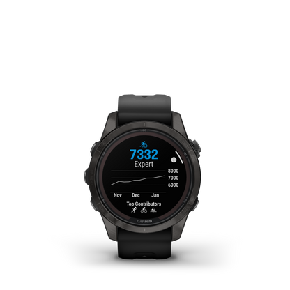 fēnix®  7S Pro Sapphire Solar Edition Titane avec revêtement Carbon Gray DLC et bracelet noir