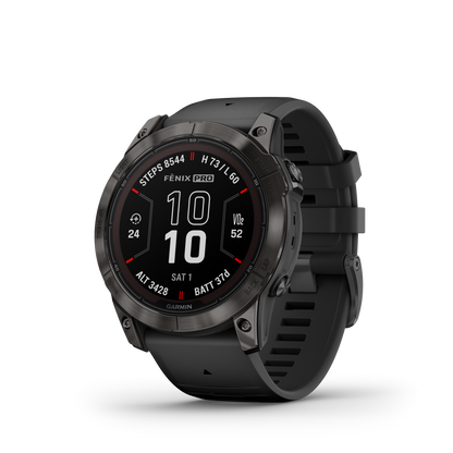 fēnix® 7X Pro – Sapphire Solar Edition Titane avec revêtement en Carbon Gray DLC et bracelet noir