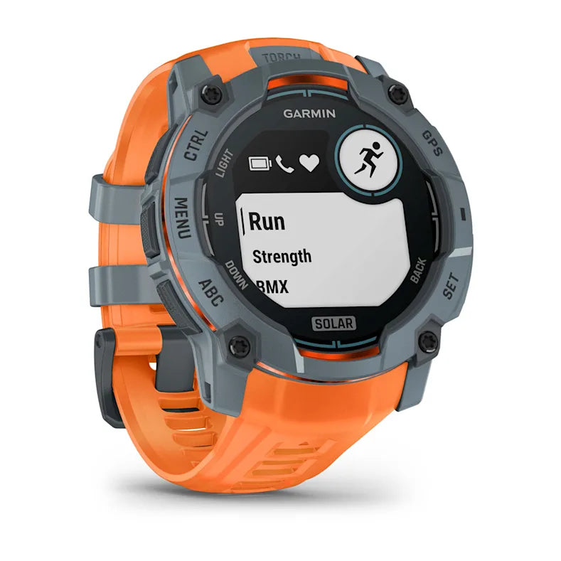 Montre GPS Garmin Instinct 3 Solar - 50 mm Bleu crépuscule avec bracelet orange
