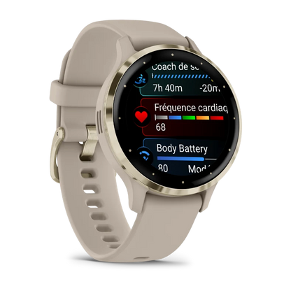 Montre de Sport Garmin Venu® 3S boîtier OR et bracelet en silicone lin