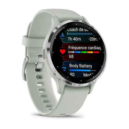 Montre de Sport Garmin Venu 3S boîtier  acier inoxydable et bracelet en silicone vert sauge
