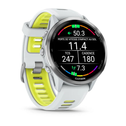Forerunner® 970 Titane Silver, boîtier blanc et bracelet blanc/jaune translucide