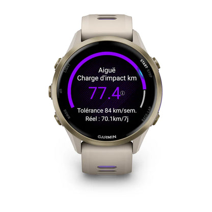 Forerunner® 970 Titane Soft Gold, boîtier lin et bracelet lin/violet translucide