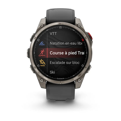 Montre GPS Garmin fēnix® 8 Pro – 47 mm, AMOLED Sapphire, Titanium avec bracelet en silicone graphite/noir