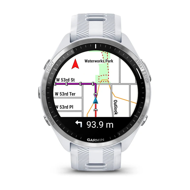 Forerunner® 965 blanche avec lunette en titane et bracelet en silicone blanc/gris