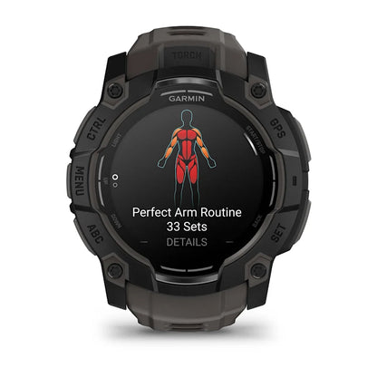Montre GPS Garmin Instinct 3 AMOLED - 50 mm Noir avec Bracelet en Silicone Gris Charcoal