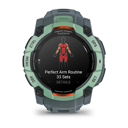 Montre GPS Garmin Instinct 3 AMOLED - 50 mm Vert d'eau avec bracelet bleu crépuscule