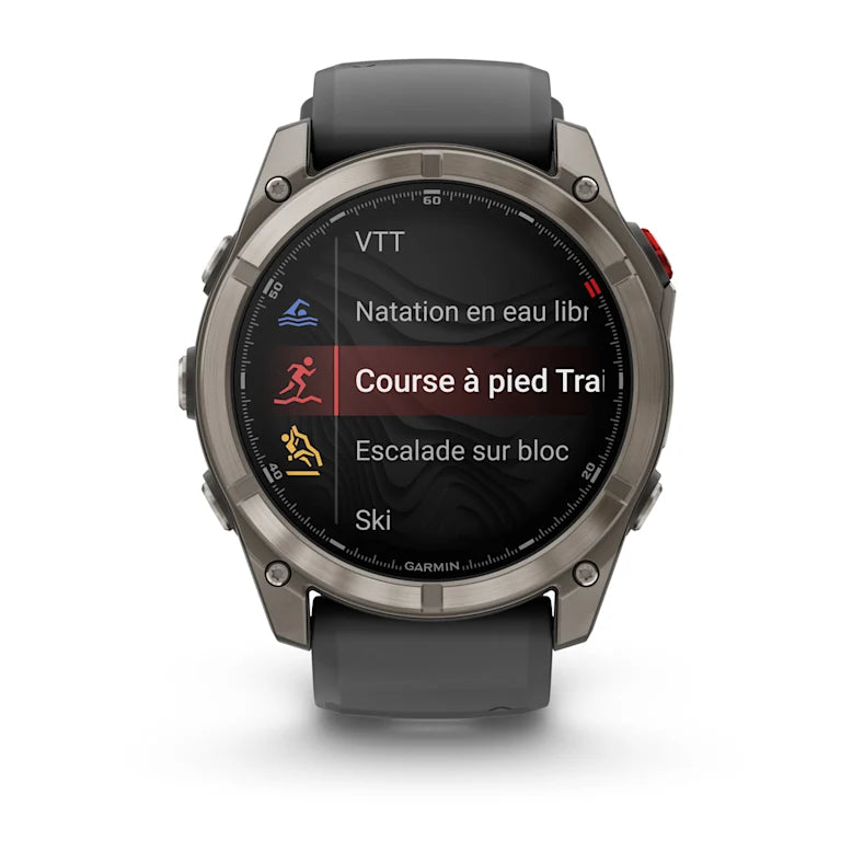 Montre GPS Garmin fēnix® 8 Pro – 51 mm, AMOLED Sapphire, Titanium avec bracelet en silicone graphite/noir