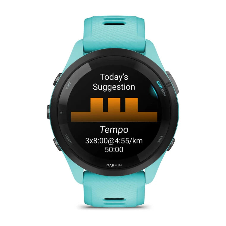 Forerunner® 265 turquoise avec bracelet en silicone turquoise/noir
