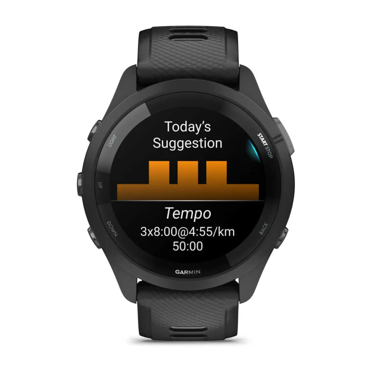 Forerunner® 265 noire avec bracelet en silicone noir/gris