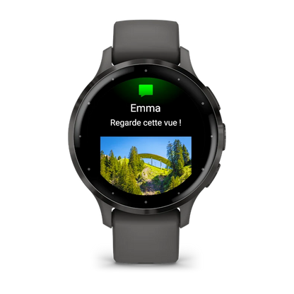 Montre de Sport Garmin Venu 3S boîtier acier inoxydable gris foncé et bracelet en silicone gris foncé