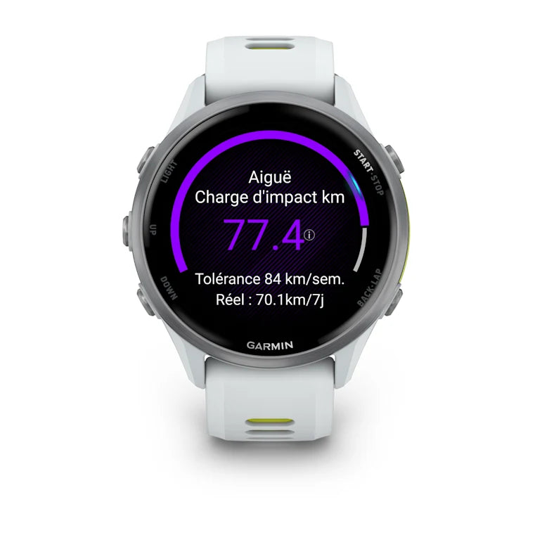 Forerunner® 970 Titane Silver, boîtier blanc et bracelet blanc/jaune translucide