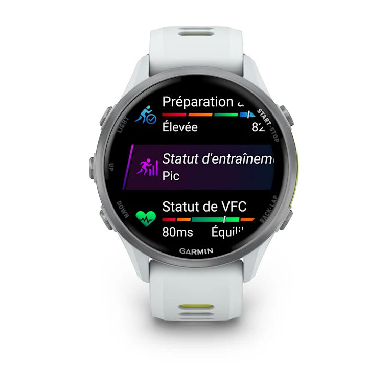 Forerunner® 970 Titane Silver, boîtier blanc et bracelet blanc/jaune translucide