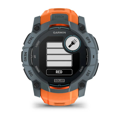 Montre GPS Garmin Instinct 3 Solar - 50 mm Bleu crépuscule avec bracelet orange