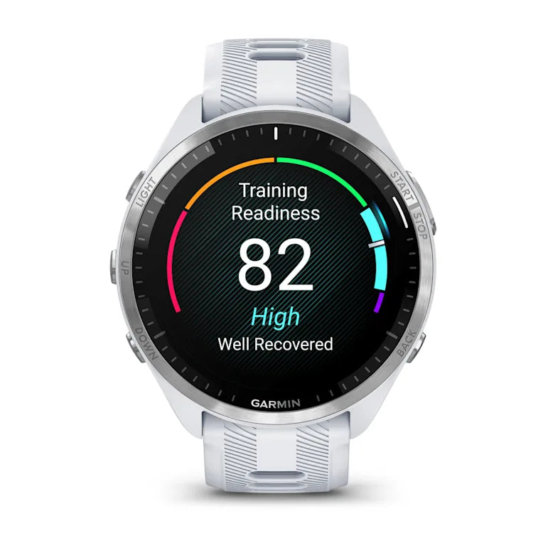 Forerunner® 965 blanche avec lunette en titane et bracelet en silicone blanc/gris