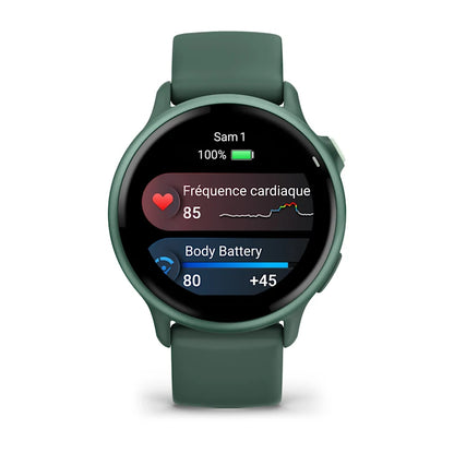 Montre Connectée Garmin vívoactive 6 Metallic Jasper Green avec bracelet vert sapin