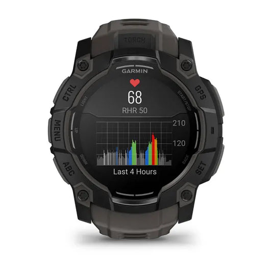 Montre GPS Garmin Instinct 3 AMOLED - 50 mm Noir avec Bracelet en Silicone Gris Charcoal