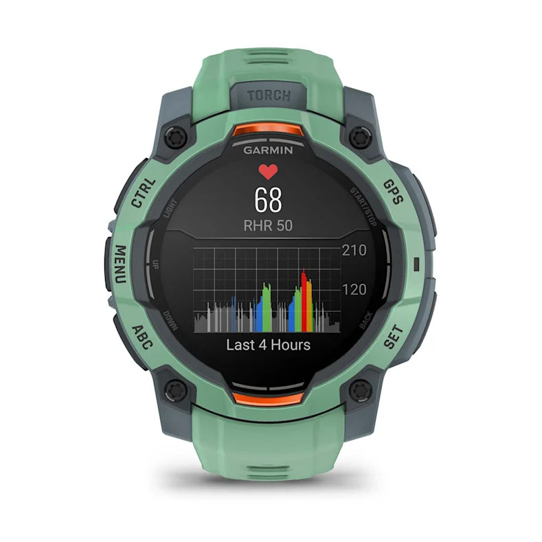 Montre GPS Garmin Instinct 3 AMOLED -45mm. Vert d'eau avec bracelet vert d'eau