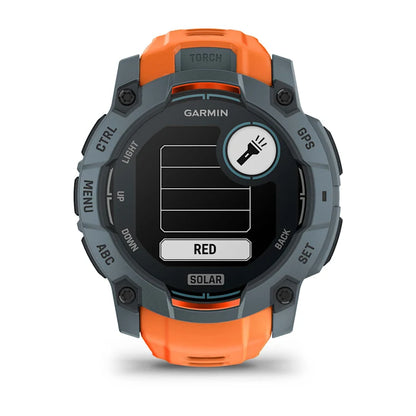 Montre GPS Garmin Instinct 3 Solar - 50 mm Bleu crépuscule avec bracelet orange