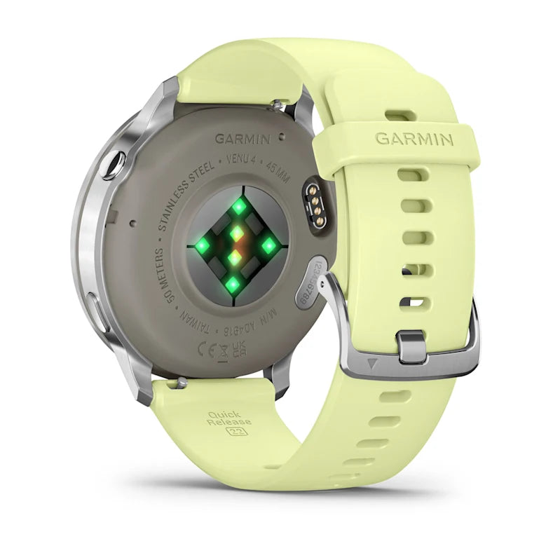 Montre de Sport Garmin Venu® 4 - 45 mm Silver avec bracelet en silicone jaune citron