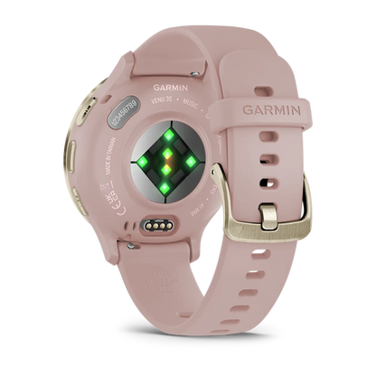 Montre de Sport Garmin Venu 3S boîtier acier inoxydable Soft Gold avec boîtier et bracelet en silicone rose poudré