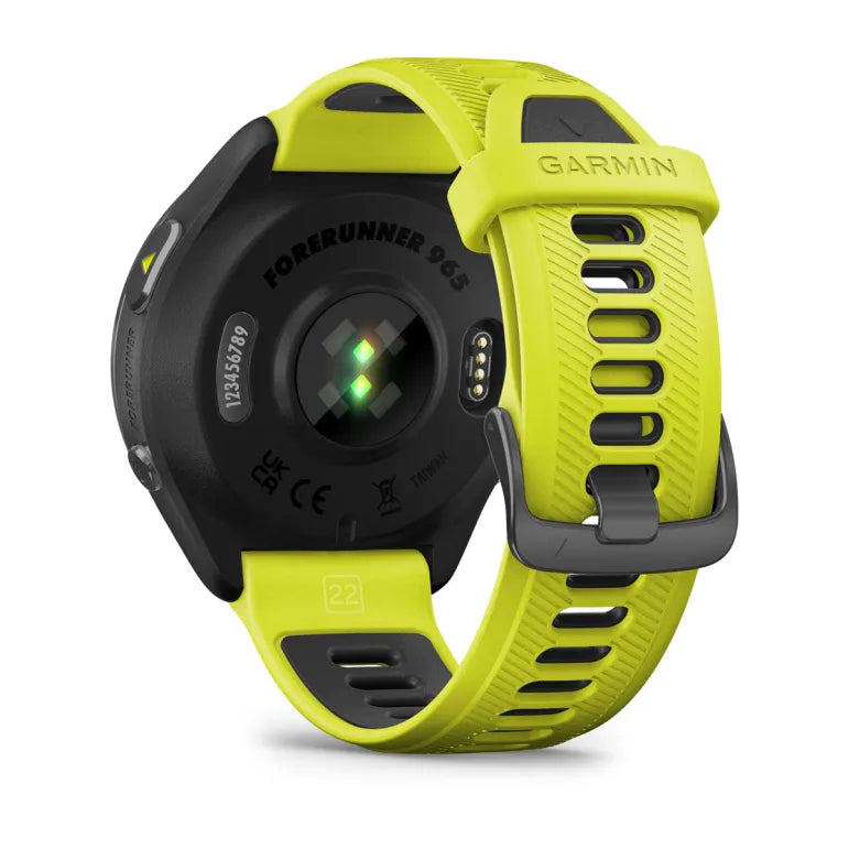 Forerunner® 965 noire avec lunette en titane et bracelet en silicone jaune vif/noir