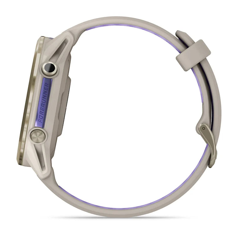 Forerunner® 970 Titane Soft Gold, boîtier lin et bracelet lin/violet translucide