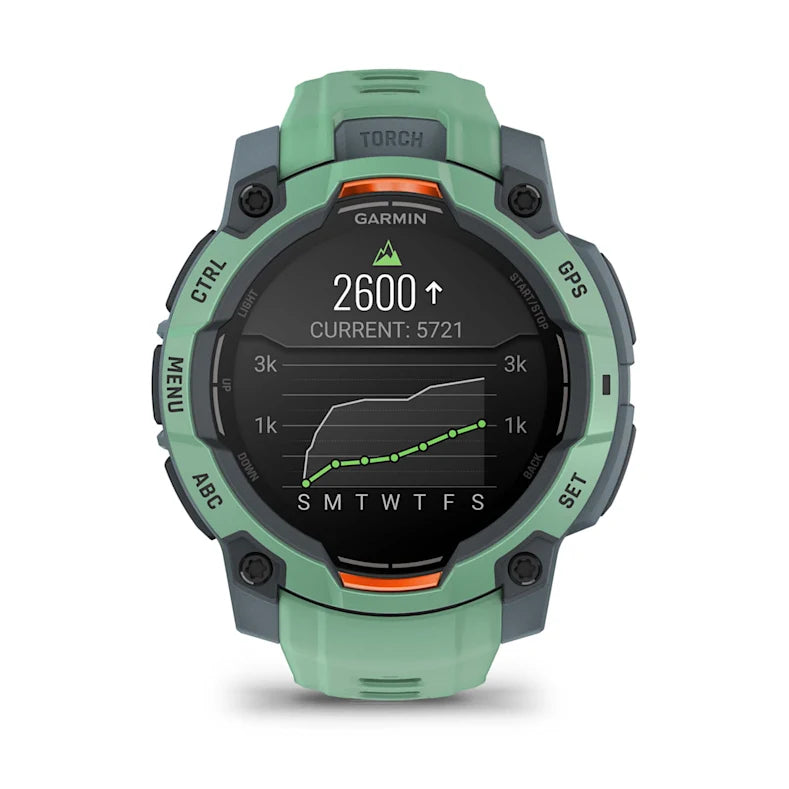 Montre GPS Garmin Instinct 3 AMOLED -45mm. Vert d'eau avec bracelet vert d'eau