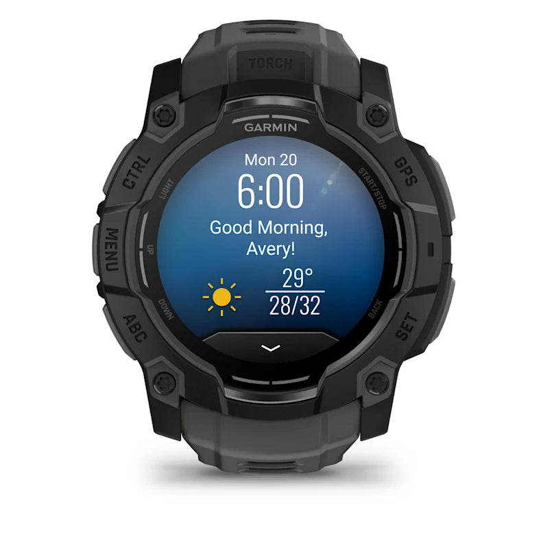 Montre GPS Garmin Instinct 3 AMOLED - 50 mm Noir avec Bracelet en Silicone Gris Charcoal