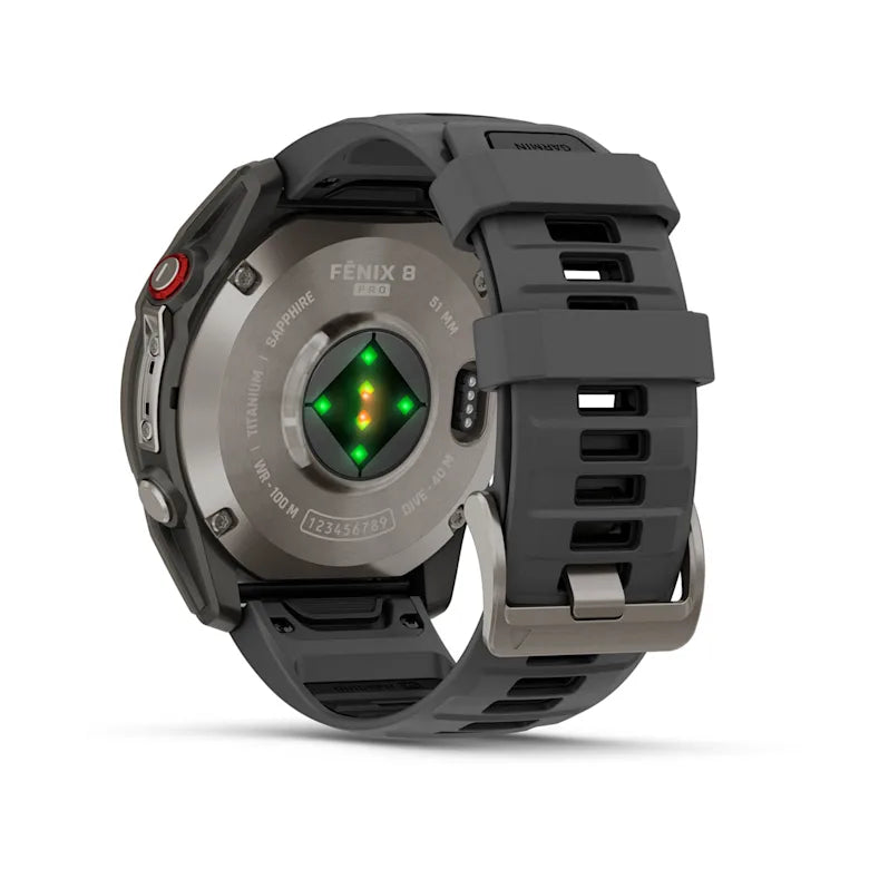 Montre GPS Garmin fēnix® 8 Pro – 51 mm, AMOLED Sapphire, Titanium avec bracelet en silicone graphite/noir