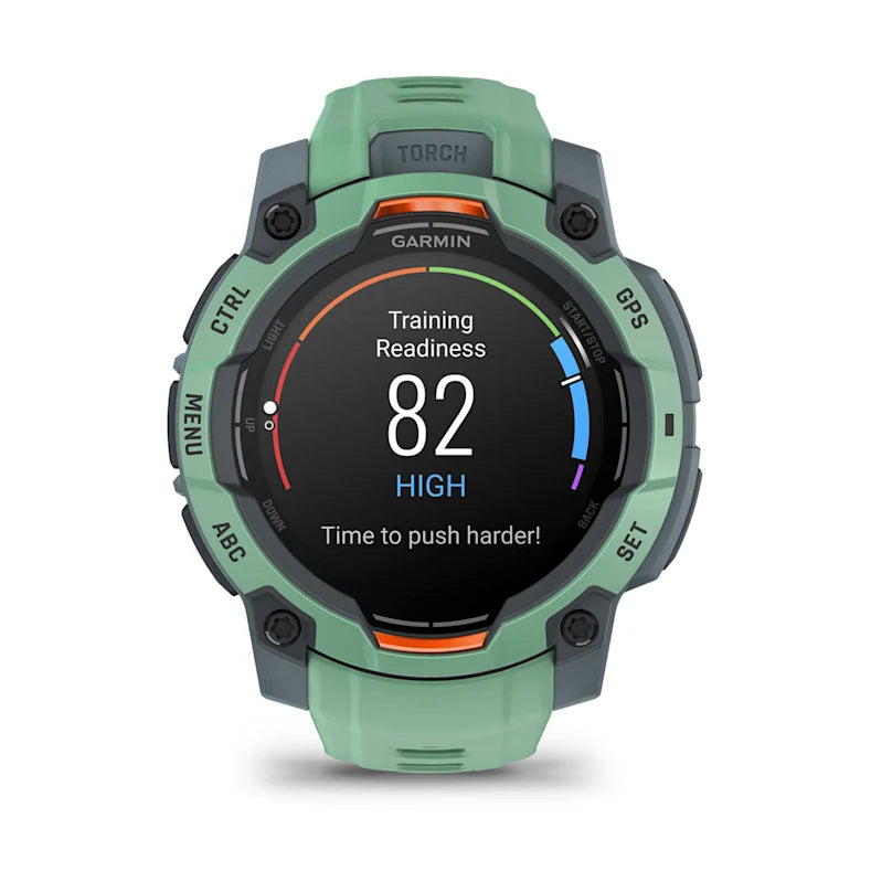 Montre GPS Garmin Instinct 3 AMOLED -45mm. Vert d'eau avec bracelet vert d'eau
