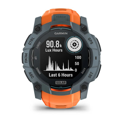 Montre GPS Garmin Instinct 3 Solar - 50 mm Bleu crépuscule avec bracelet orange