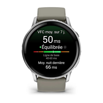 Montre de Sport Garmin Venu® 4 - 45 mm Silver avec bracelet en silicone gris