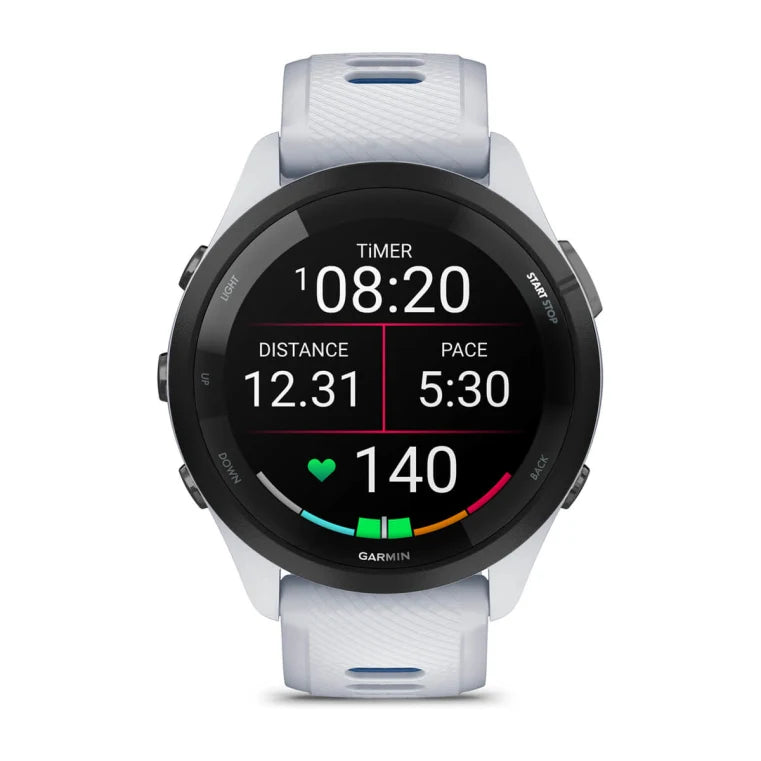 Forerunner® 265 blanche avec bracelet en silicone blanc/bleu