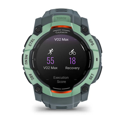 Montre GPS Garmin Instinct 3 AMOLED - 50 mm Vert d'eau avec bracelet bleu crépuscule