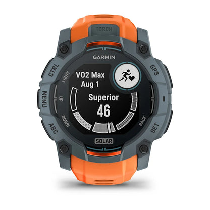 Montre GPS Garmin Instinct 3 Solar - 50 mm Bleu crépuscule avec bracelet orange